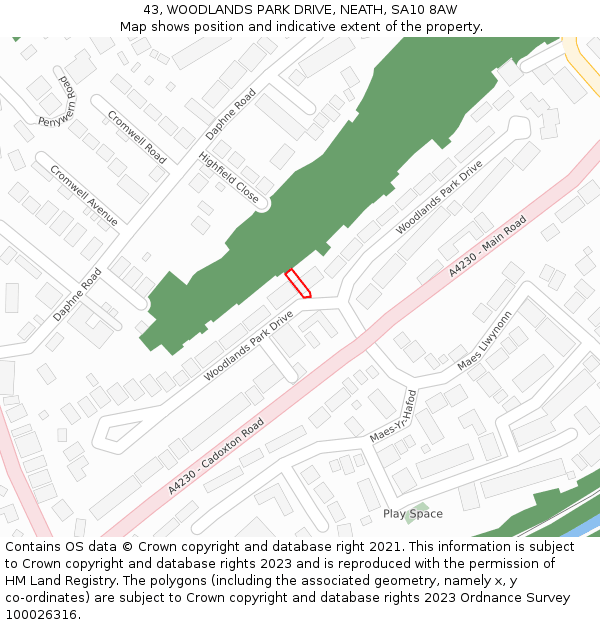 43, WOODLANDS PARK DRIVE, NEATH, SA10 8AW: Location map and indicative extent of plot
