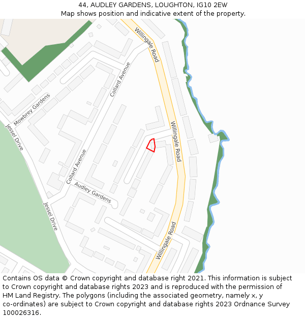 44, AUDLEY GARDENS, LOUGHTON, IG10 2EW: Location map and indicative extent of plot