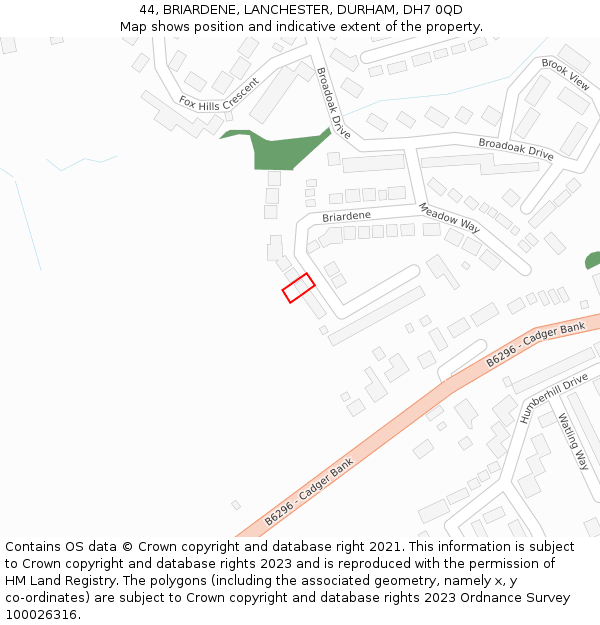 44, BRIARDENE, LANCHESTER, DURHAM, DH7 0QD: Location map and indicative extent of plot