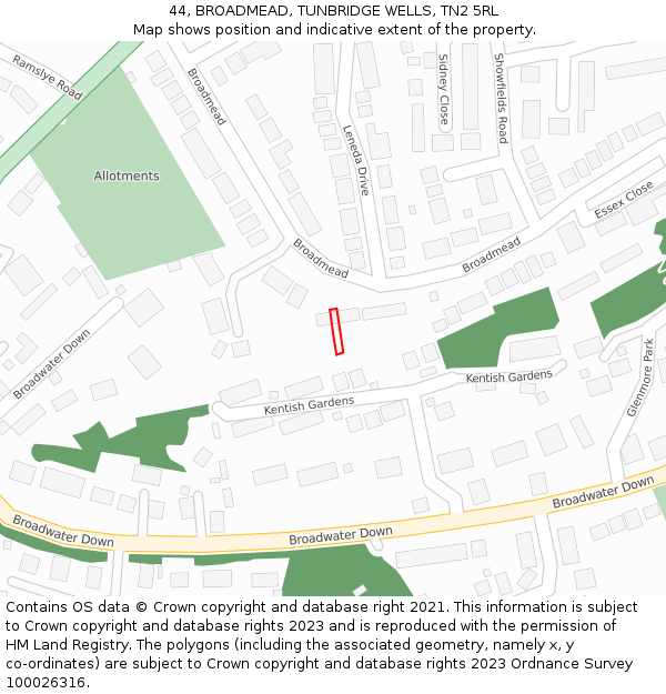 44, BROADMEAD, TUNBRIDGE WELLS, TN2 5RL: Location map and indicative extent of plot