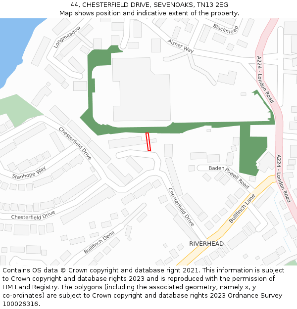 44, CHESTERFIELD DRIVE, SEVENOAKS, TN13 2EG: Location map and indicative extent of plot