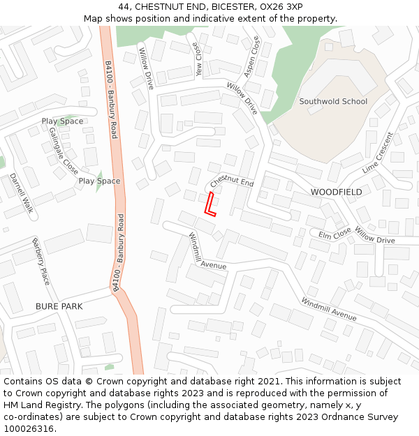 44, CHESTNUT END, BICESTER, OX26 3XP: Location map and indicative extent of plot