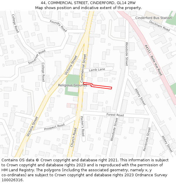 44, COMMERCIAL STREET, CINDERFORD, GL14 2RW: Location map and indicative extent of plot