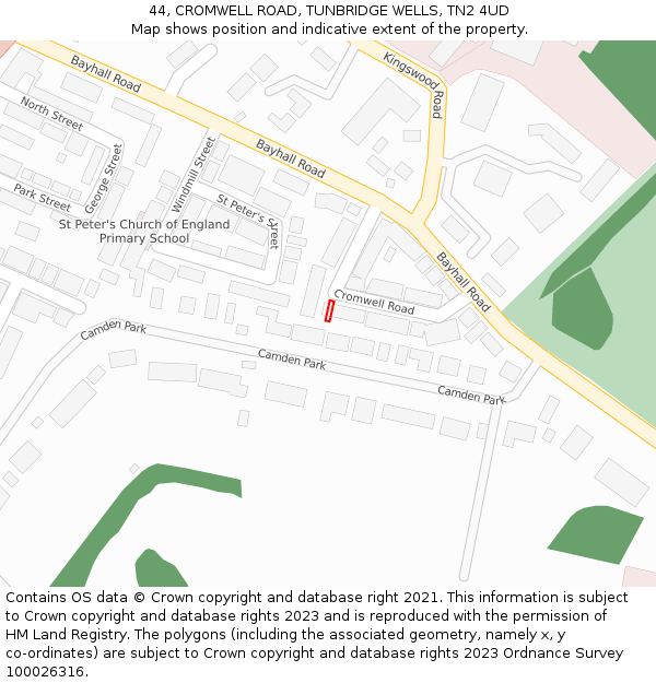 44, CROMWELL ROAD, TUNBRIDGE WELLS, TN2 4UD: Location map and indicative extent of plot