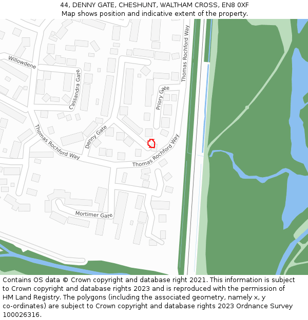 44, DENNY GATE, CHESHUNT, WALTHAM CROSS, EN8 0XF: Location map and indicative extent of plot