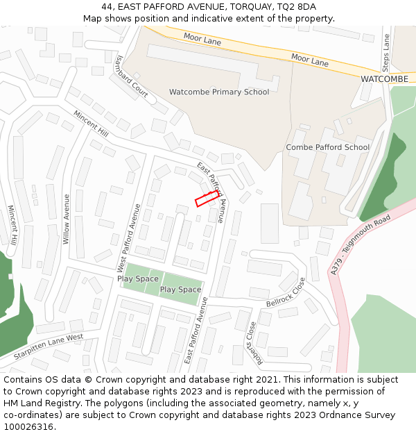 44, EAST PAFFORD AVENUE, TORQUAY, TQ2 8DA: Location map and indicative extent of plot