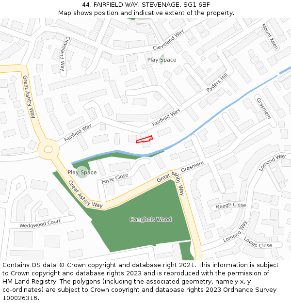 44, FAIRFIELD WAY, STEVENAGE, SG1 6BF: Location map and indicative extent of plot