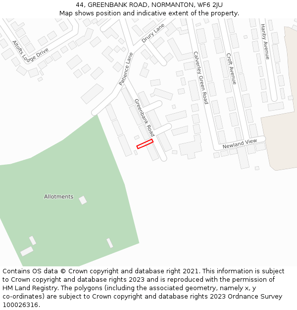 44, GREENBANK ROAD, NORMANTON, WF6 2JU: Location map and indicative extent of plot