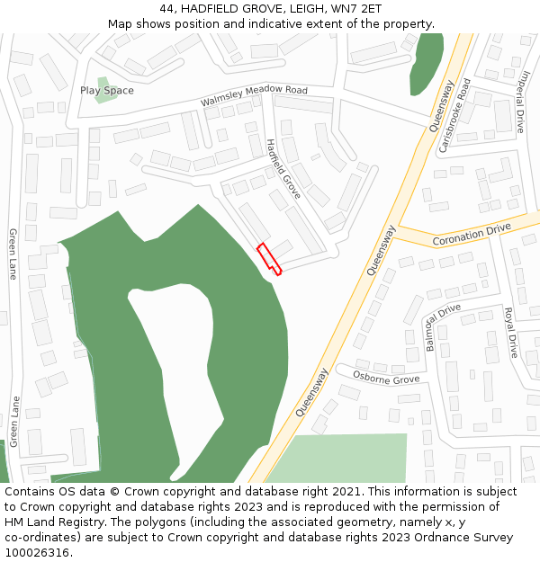 44, HADFIELD GROVE, LEIGH, WN7 2ET: Location map and indicative extent of plot