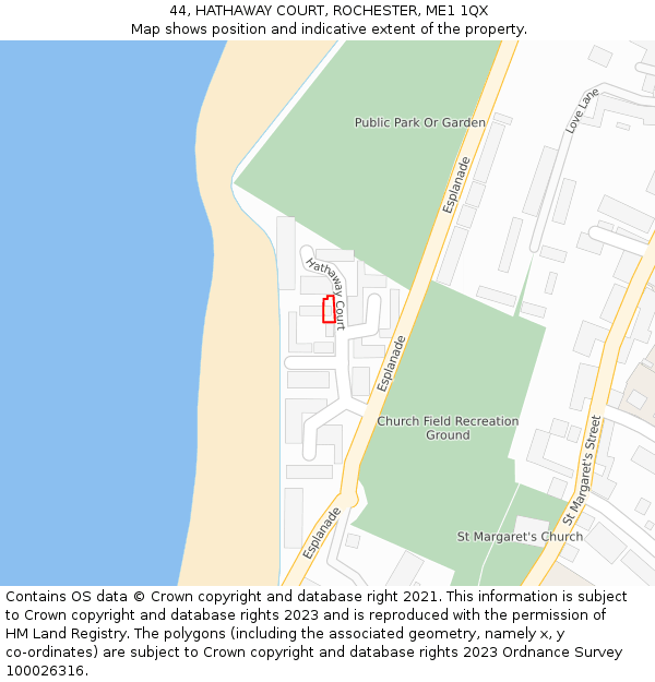 44, HATHAWAY COURT, ROCHESTER, ME1 1QX: Location map and indicative extent of plot