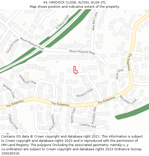 44, HAYDOCK CLOSE, ALTON, GU34 2TL: Location map and indicative extent of plot