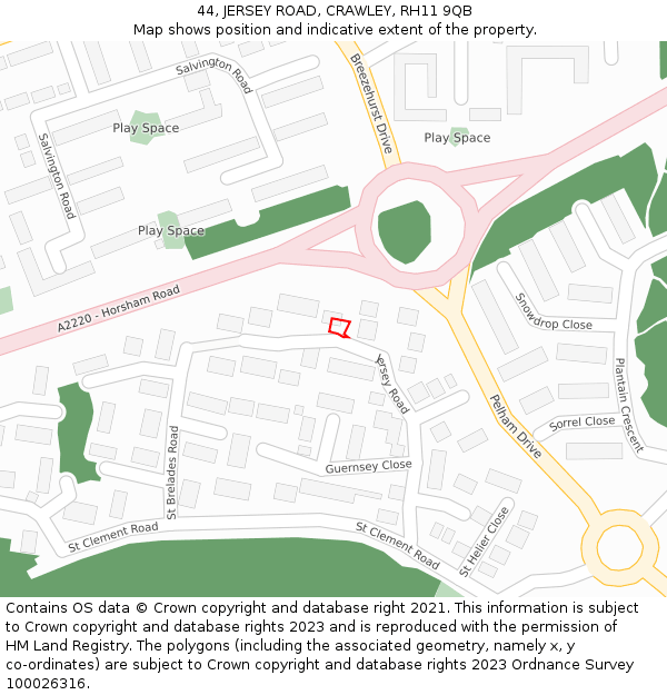 44, JERSEY ROAD, CRAWLEY, RH11 9QB: Location map and indicative extent of plot