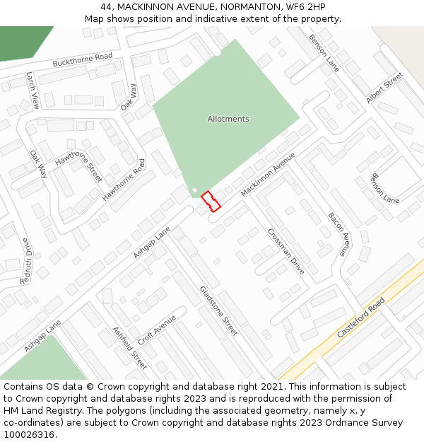 44, MACKINNON AVENUE, NORMANTON, WF6 2HP: Location map and indicative extent of plot