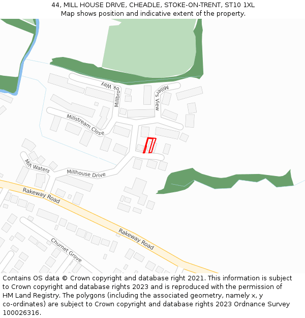 44, MILL HOUSE DRIVE, CHEADLE, STOKE-ON-TRENT, ST10 1XL: Location map and indicative extent of plot