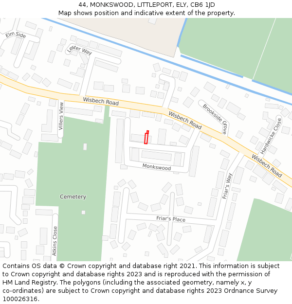 44, MONKSWOOD, LITTLEPORT, ELY, CB6 1JD: Location map and indicative extent of plot