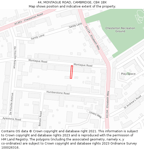 44, MONTAGUE ROAD, CAMBRIDGE, CB4 1BX: Location map and indicative extent of plot