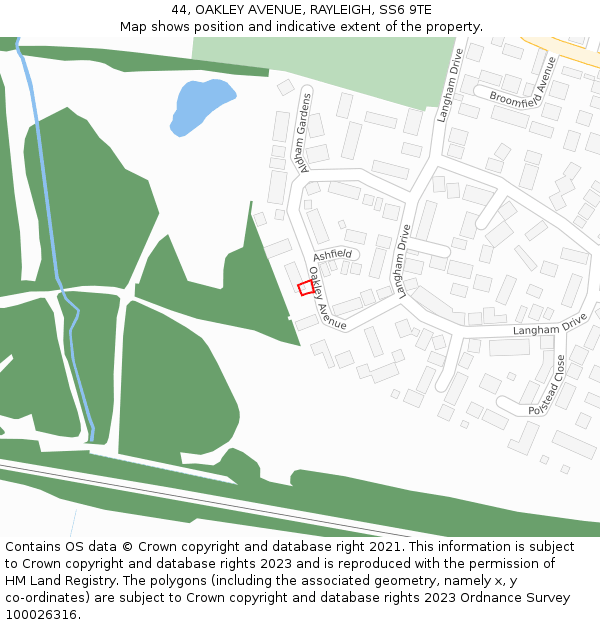 44, OAKLEY AVENUE, RAYLEIGH, SS6 9TE: Location map and indicative extent of plot