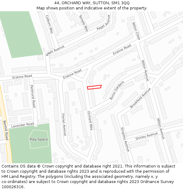 44, ORCHARD WAY, SUTTON, SM1 3QQ: Location map and indicative extent of plot