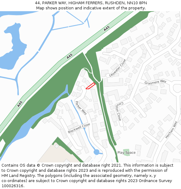 44, PARKER WAY, HIGHAM FERRERS, RUSHDEN, NN10 8PN: Location map and indicative extent of plot