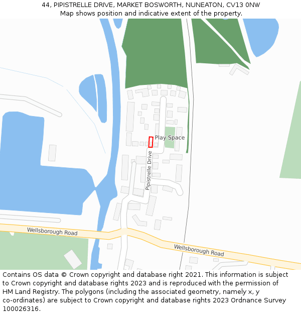 44, PIPISTRELLE DRIVE, MARKET BOSWORTH, NUNEATON, CV13 0NW: Location map and indicative extent of plot