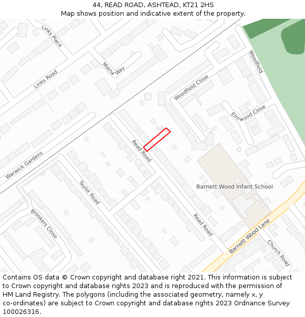 44, READ ROAD, ASHTEAD, KT21 2HS: Location map and indicative extent of plot