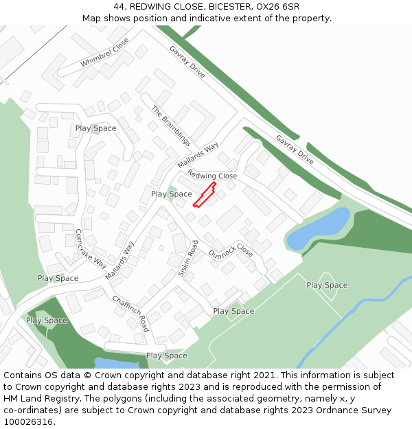 44, REDWING CLOSE, BICESTER, OX26 6SR: Location map and indicative extent of plot