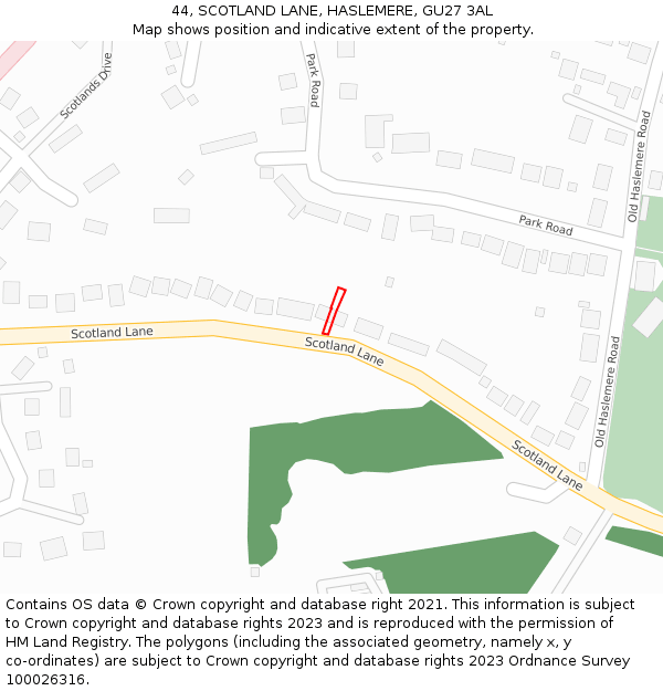 44, SCOTLAND LANE, HASLEMERE, GU27 3AL: Location map and indicative extent of plot