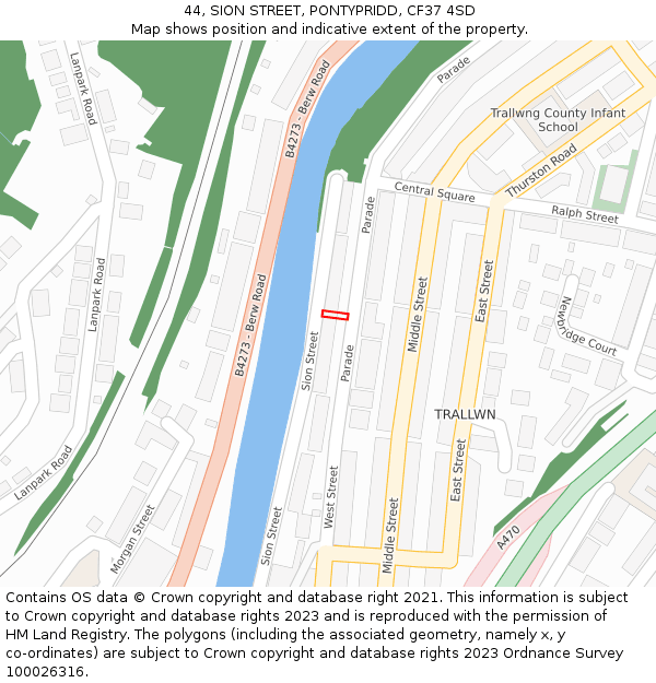 44, SION STREET, PONTYPRIDD, CF37 4SD: Location map and indicative extent of plot