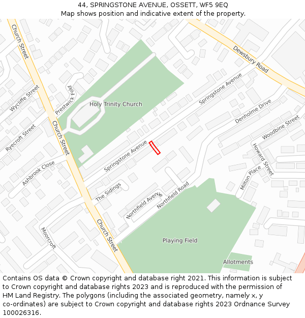 44, SPRINGSTONE AVENUE, OSSETT, WF5 9EQ: Location map and indicative extent of plot