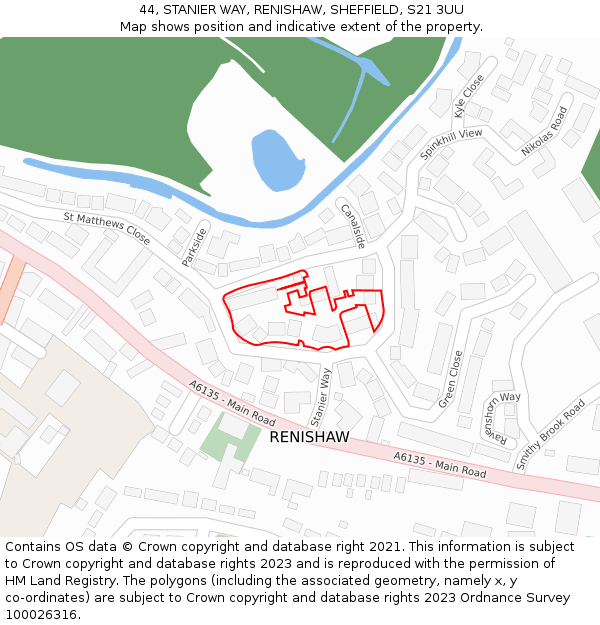 44, STANIER WAY, RENISHAW, SHEFFIELD, S21 3UU: Location map and indicative extent of plot