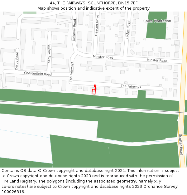 44, THE FAIRWAYS, SCUNTHORPE, DN15 7EF: Location map and indicative extent of plot
