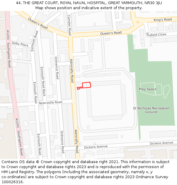 44, THE GREAT COURT, ROYAL NAVAL HOSPITAL, GREAT YARMOUTH, NR30 3JU: Location map and indicative extent of plot