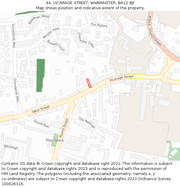 44, VICARAGE STREET, WARMINSTER, BA12 8JF: Location map and indicative extent of plot