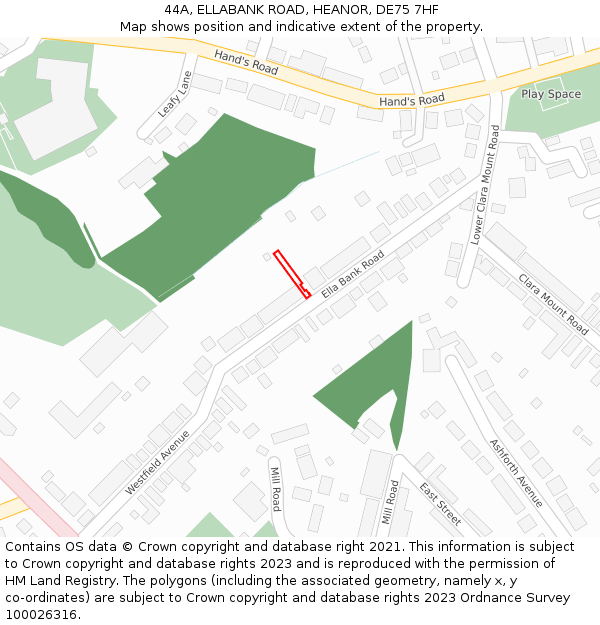 44A, ELLABANK ROAD, HEANOR, DE75 7HF: Location map and indicative extent of plot