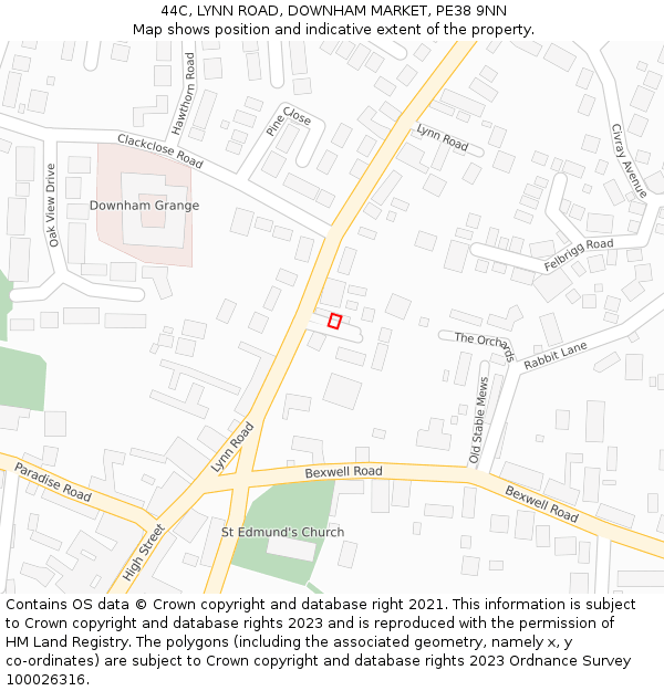 44C, LYNN ROAD, DOWNHAM MARKET, PE38 9NN: Location map and indicative extent of plot