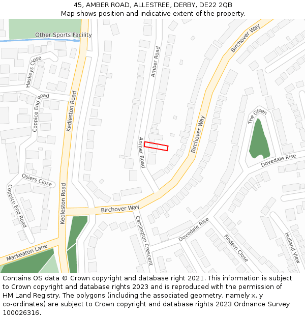 45, AMBER ROAD, ALLESTREE, DERBY, DE22 2QB: Location map and indicative extent of plot