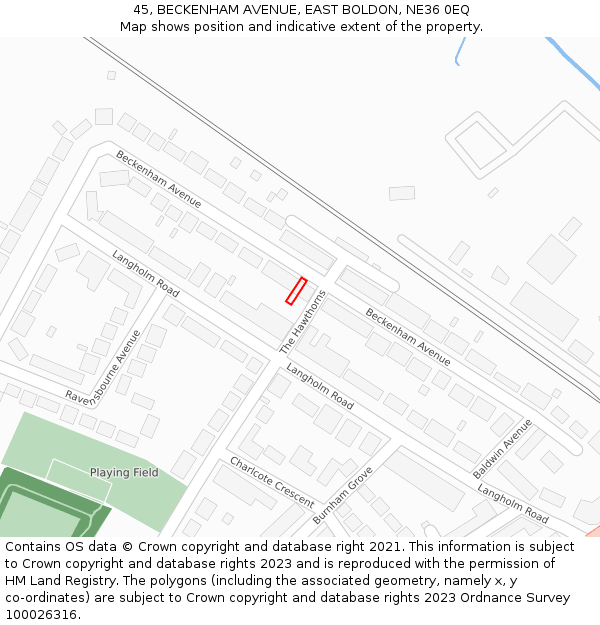 45, BECKENHAM AVENUE, EAST BOLDON, NE36 0EQ: Location map and indicative extent of plot