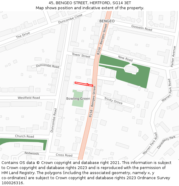 45, BENGEO STREET, HERTFORD, SG14 3ET: Location map and indicative extent of plot