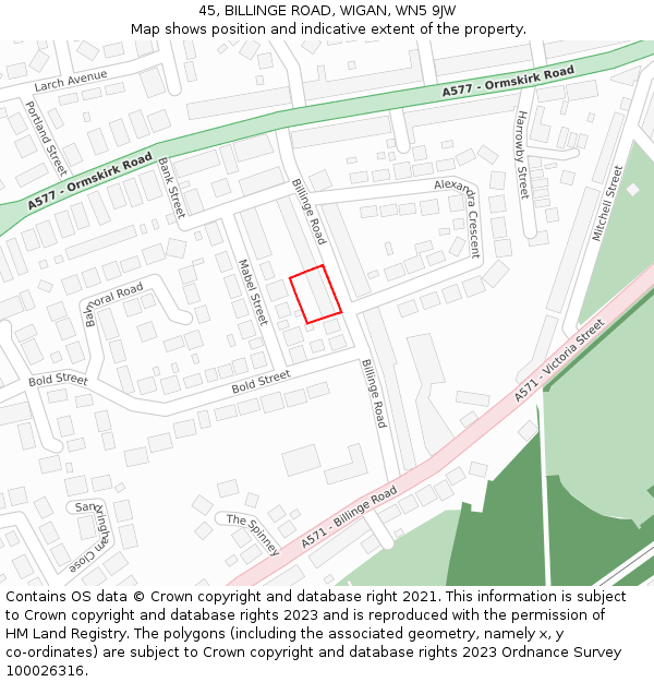 45, BILLINGE ROAD, WIGAN, WN5 9JW: Location map and indicative extent of plot