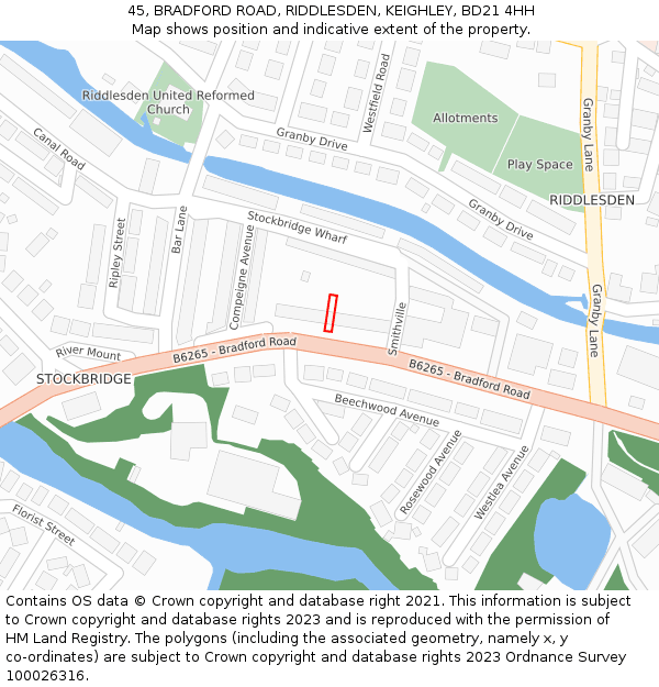 45, BRADFORD ROAD, RIDDLESDEN, KEIGHLEY, BD21 4HH: Location map and indicative extent of plot