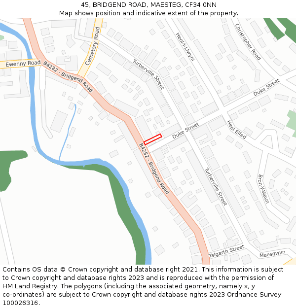 45, BRIDGEND ROAD, MAESTEG, CF34 0NN: Location map and indicative extent of plot