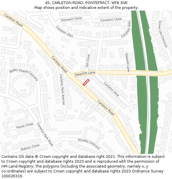 45, CARLETON ROAD, PONTEFRACT, WF8 3NE: Location map and indicative extent of plot