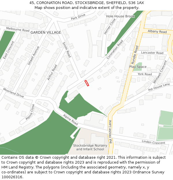 45, CORONATION ROAD, STOCKSBRIDGE, SHEFFIELD, S36 1AX: Location map and indicative extent of plot