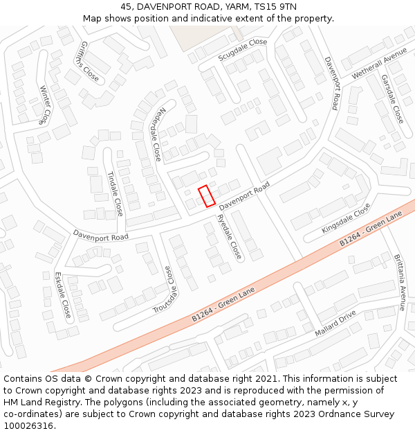 45, DAVENPORT ROAD, YARM, TS15 9TN: Location map and indicative extent of plot