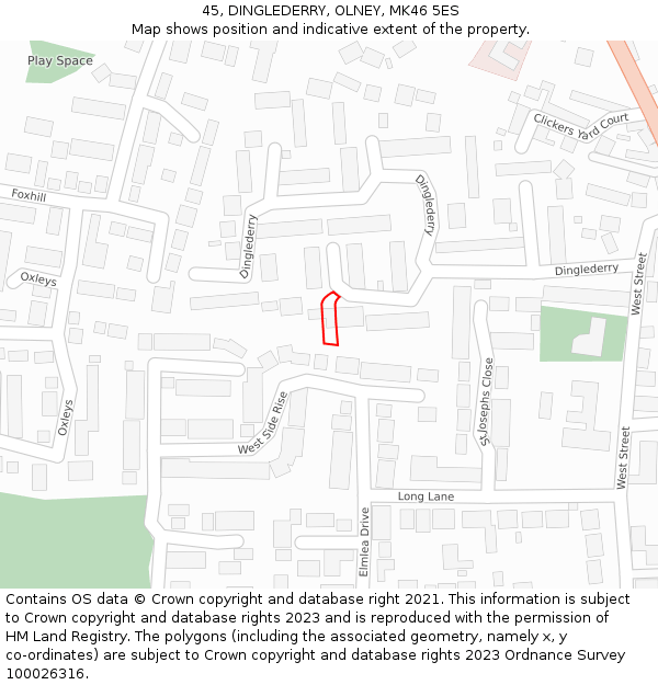 45, DINGLEDERRY, OLNEY, MK46 5ES: Location map and indicative extent of plot