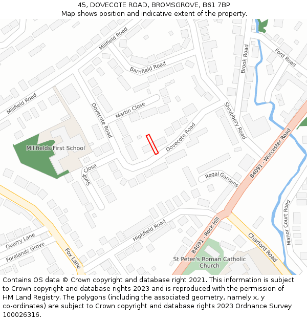 45, DOVECOTE ROAD, BROMSGROVE, B61 7BP: Location map and indicative extent of plot