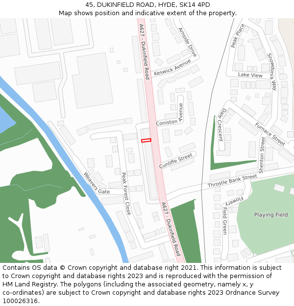 45, DUKINFIELD ROAD, HYDE, SK14 4PD: Location map and indicative extent of plot