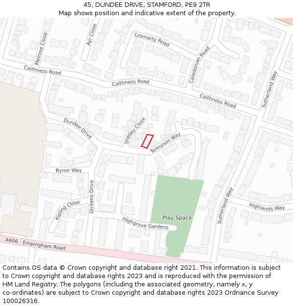 45, DUNDEE DRIVE, STAMFORD, PE9 2TR: Location map and indicative extent of plot