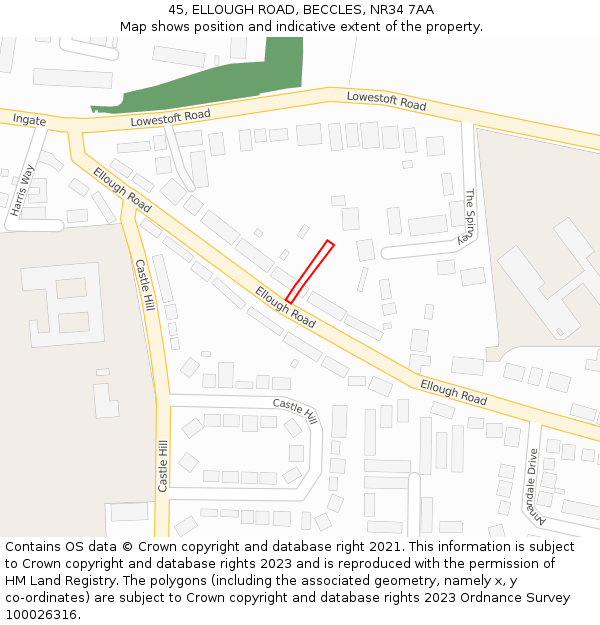 45, ELLOUGH ROAD, BECCLES, NR34 7AA: Location map and indicative extent of plot