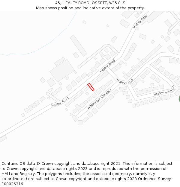 45, HEALEY ROAD, OSSETT, WF5 8LS: Location map and indicative extent of plot